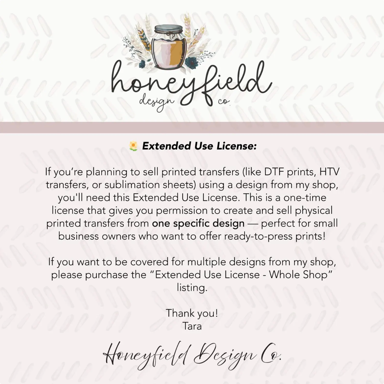Extended Use License for Printed Transfers | Single Design Commercial License | Sublimation, DTF, Screen Print, Waterslide Decal Use