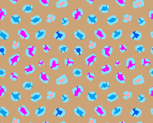 Pattern of colorful shapes on a beige/light brown background