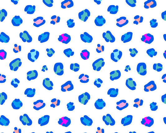 Pattern of blue and pink shapes on a white background