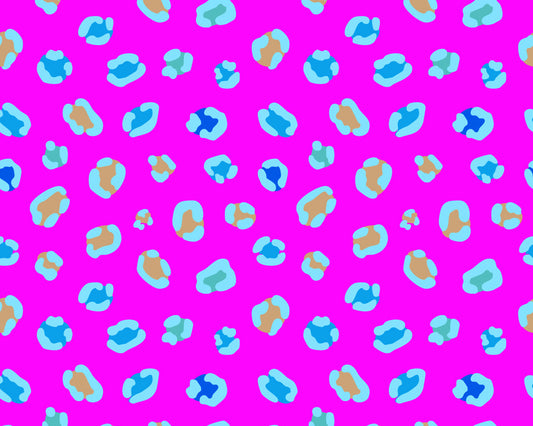 Pattern of colorful shapes on a pink background