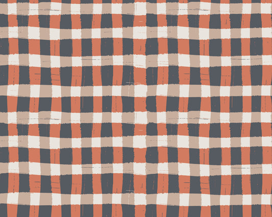 Plaid pattern with red, blue, and beige colors on a white background