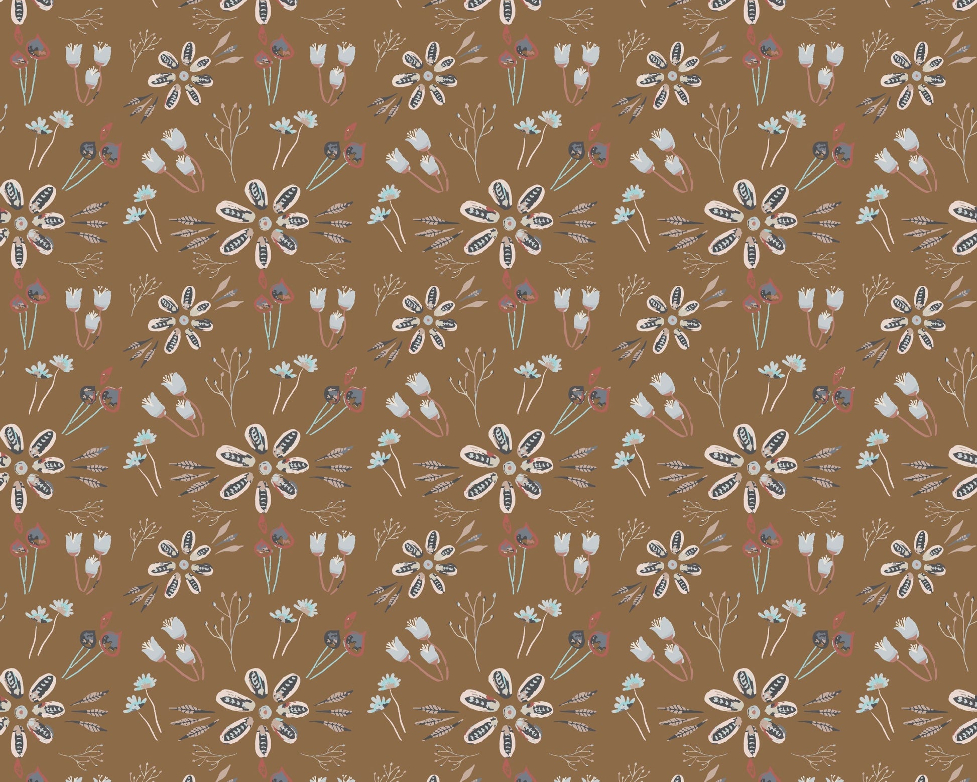 Pattern of small flowers on a brown background