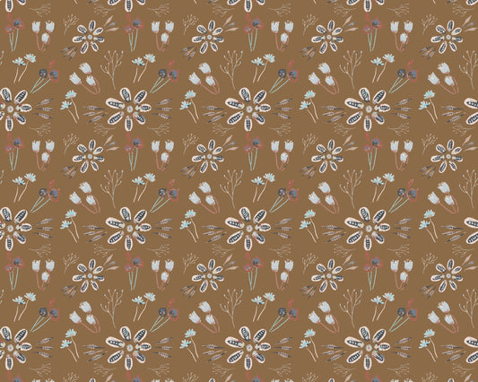 Pattern of small flowers on a brown background